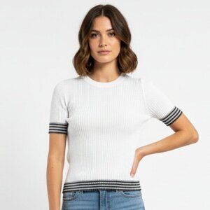 Rag & Bone New York White Ribbed Short Sleeve Knit Top - Size XS